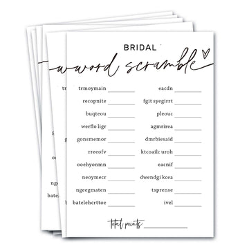 Wedding Shower Games Cards, Bridal Word Scramble, 25 Game Cards with 1 Answer Card, Engagement Party Wedding Games for Guests, M