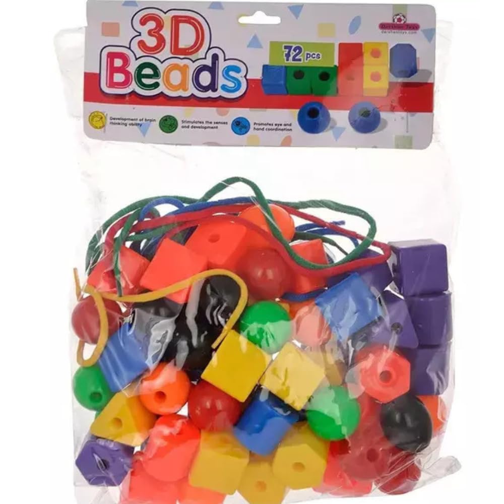 Lacing Toys for Toddlers Fine Motor Activities | 72 Large Beads and Strings (Multicolor)