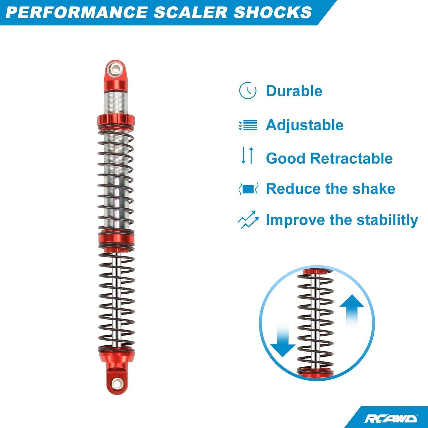 RCAWD 120mm Shock Absorber Damper Universal for a lot of 1/10 RC Hobby Cars, Full Aluminum RC Shock Upgrades, 7075 Adjustable Sh