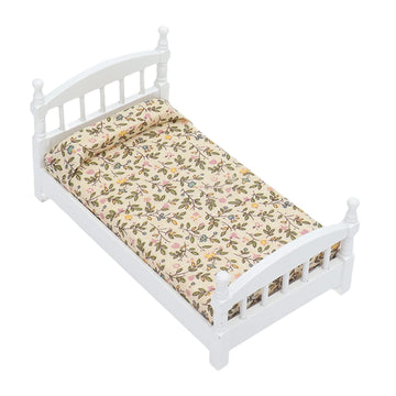 Wooden Doll House Bed 1: 12 Scale Miniature Bedroom Furniture Set With Mattress Pillows