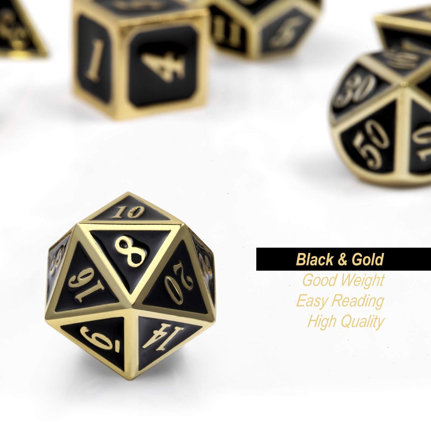 DNDND Metal Dice Set D&D, 7 die Metal Polyhedral Dice Set with Gift Metal Box and Gold Number for DND Dungeons and Dragons Role
