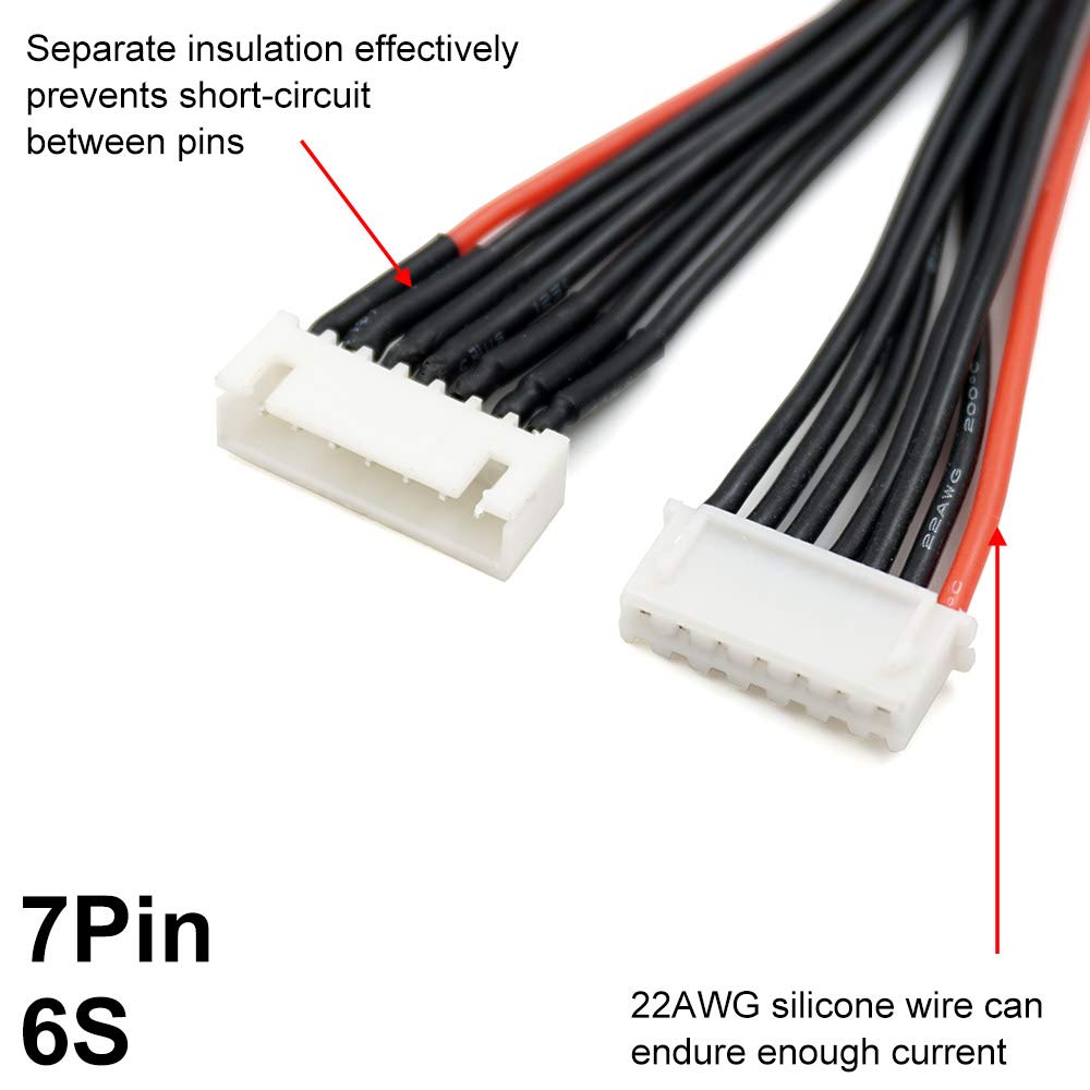 elechawk 7 Pin JST-XH 6S Balance Plug Extension Lead Wire 200mm 5 PCS for LiPo Battery Balance Charging 22AWG Silicone (6S)