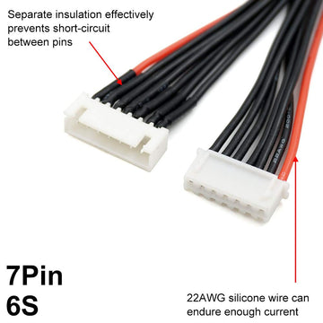 elechawk 7 Pin JST-XH 6S Balance Plug Extension Lead Wire 200mm 5 PCS for LiPo Battery Balance Charging 22AWG Silicone (6S)