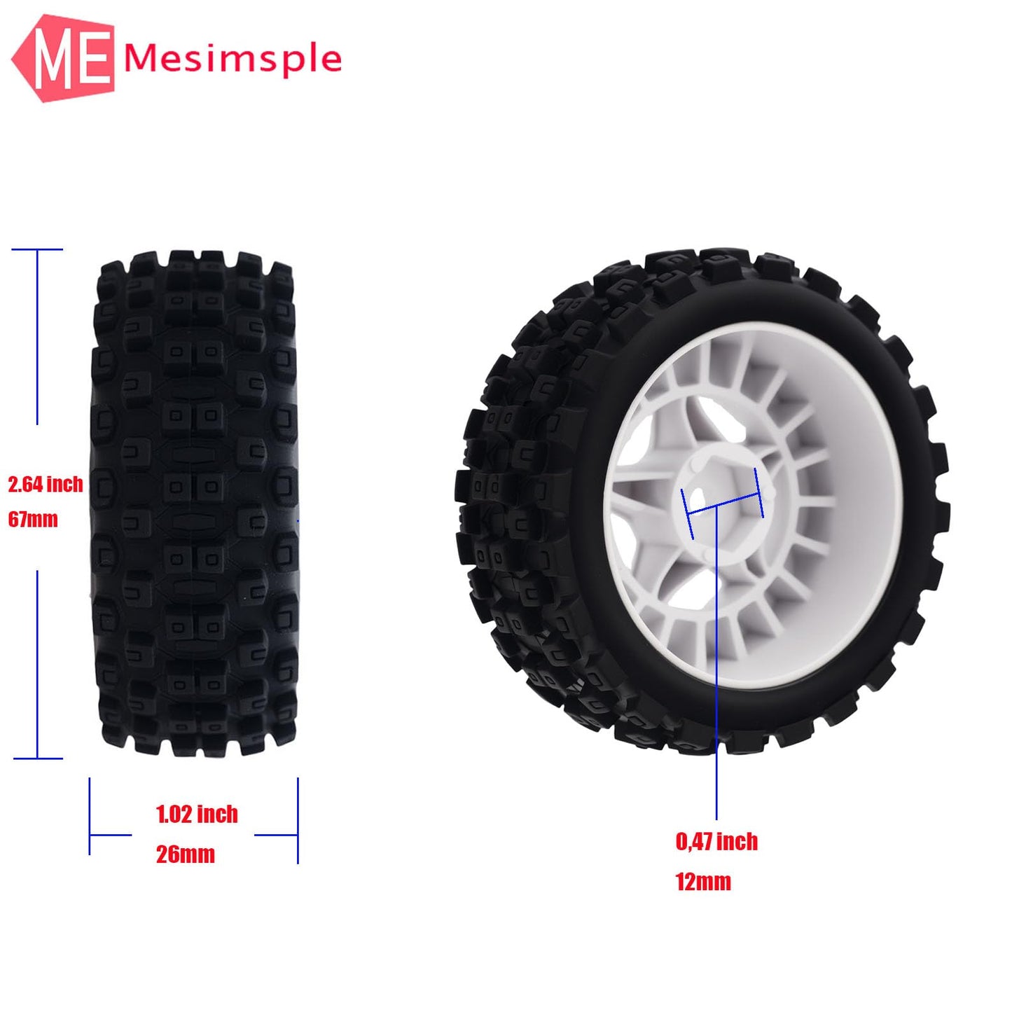 Mesimsple Pre Glued Plastic Wheel and Rubber Tire ARA550114 for 1/18 Typhon Grom Series Upgrade Parts White