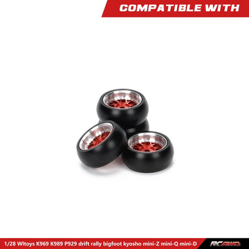 RCAWD RC Rims and Tires for 1/28 Wltoys Kyosho Mini-Z, Mini-Q, Mini-D, K969 K989 P929 Drift Rally Upgrades, No More Glue RC Whee