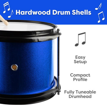 Hey Play Kids 3-Piece Drum Set - Kit With Cymbal, 2 Toms, Bass And Pedal, Drumsticks And Throne - Beginner Musical Instruments (