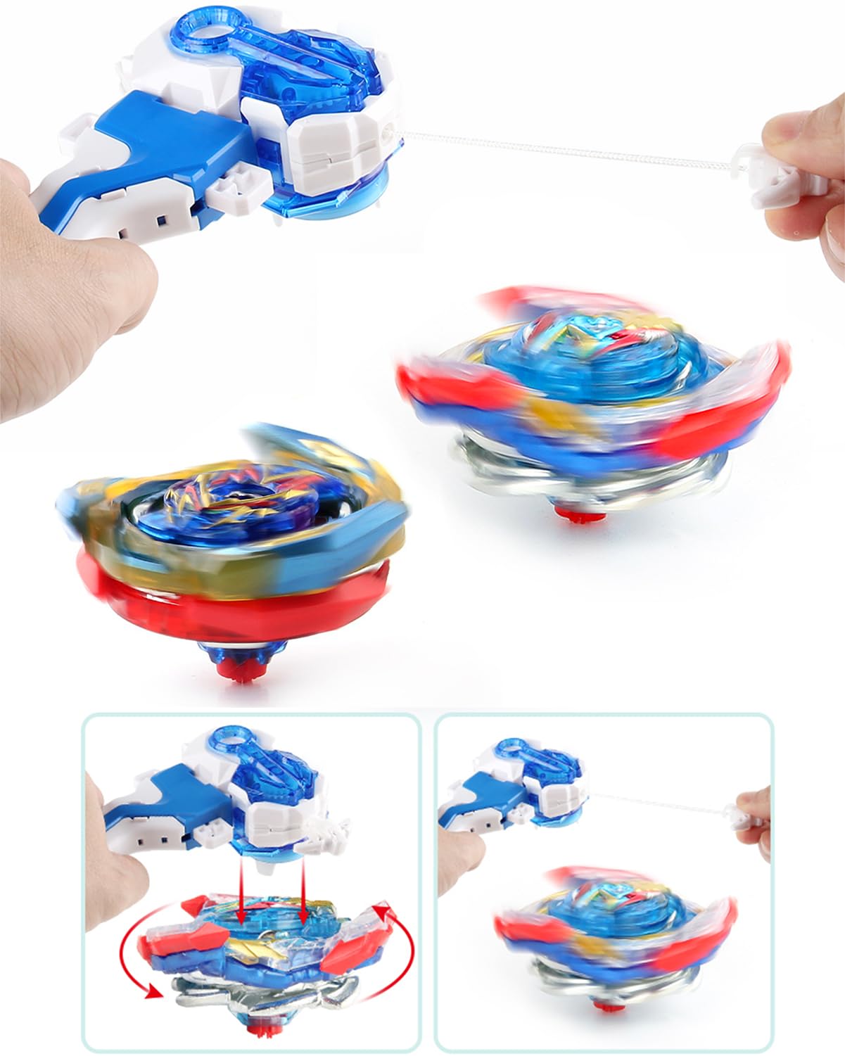 Bey Battling Tops Burst Launcher and Grip  Custom Bay cutting edge Launcher LR Left Right Spin DB Layer System Compatible with All Bey Burst Series (White)