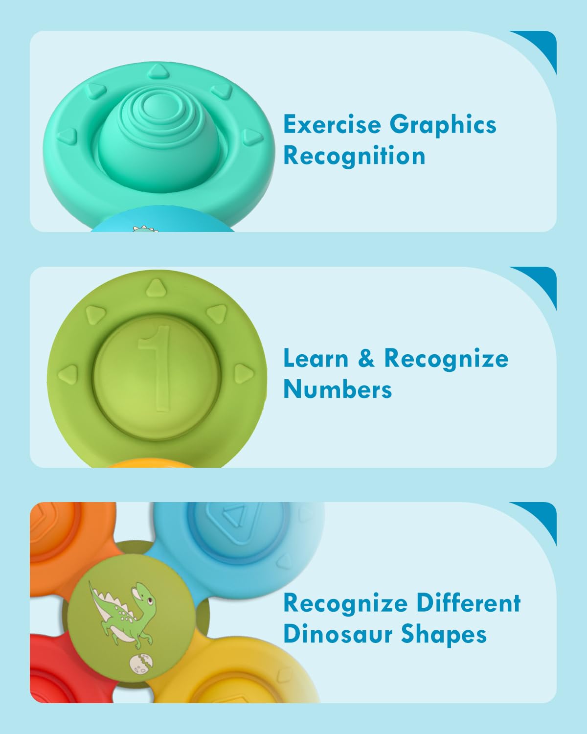 Lehoo Castle Toddler Bath Toys, 3 Pcs Silicone Suction Cup Spinner Toys, Baby Toys For 1+ Year Old, Spinners For Babies, Toys For 1 Year Old, Sensory Toys For Toddlers 1-3