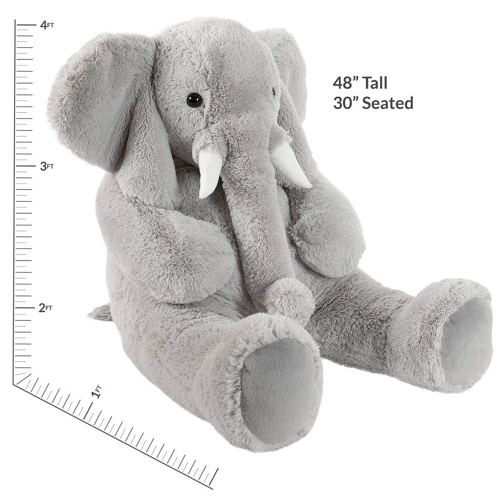 Vermont Teddy Bear 4 Foot Giant Elephant Plush - Grey Cuddle Collection Stuffed Animal, Model VTB-KT00694, Perfect for All Ages