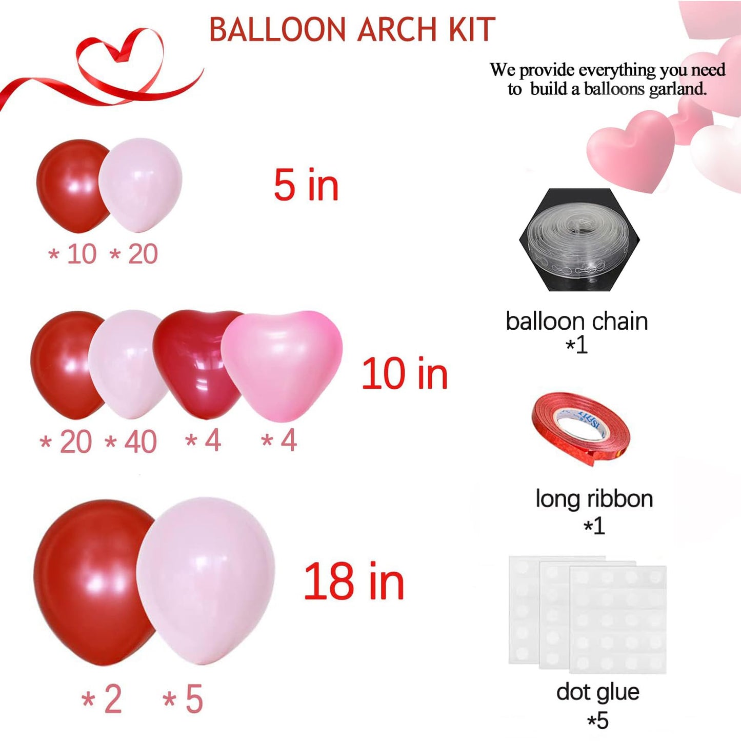 Felice Arts Girl'S Party Pink Red Balloon Garland Arch Kit Pink Red Heart Balloons For Birthday Wedding Proposal Anniversary Mother'S Day Valentines Day Decorations