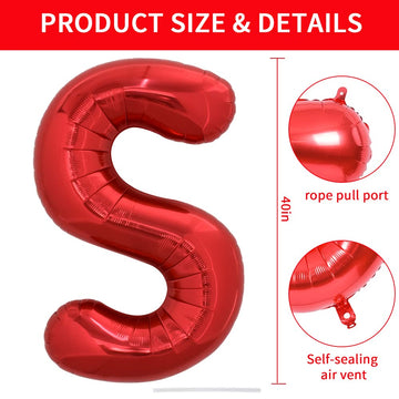 Toniful 40 Inch Large Bright Red Letter Balloons A-Z, Giant Jumbo Helium Foil Mylar Big Letter S Balloons For Birthday Party Ann