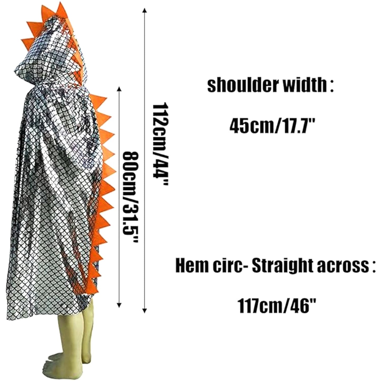 Qiaoniuniu Dinosaur Cape Dragon Hooded Cloak Halloween Costume Boy Girl Toddler Dress Up Clothes 3-8 Years Old Color Silver