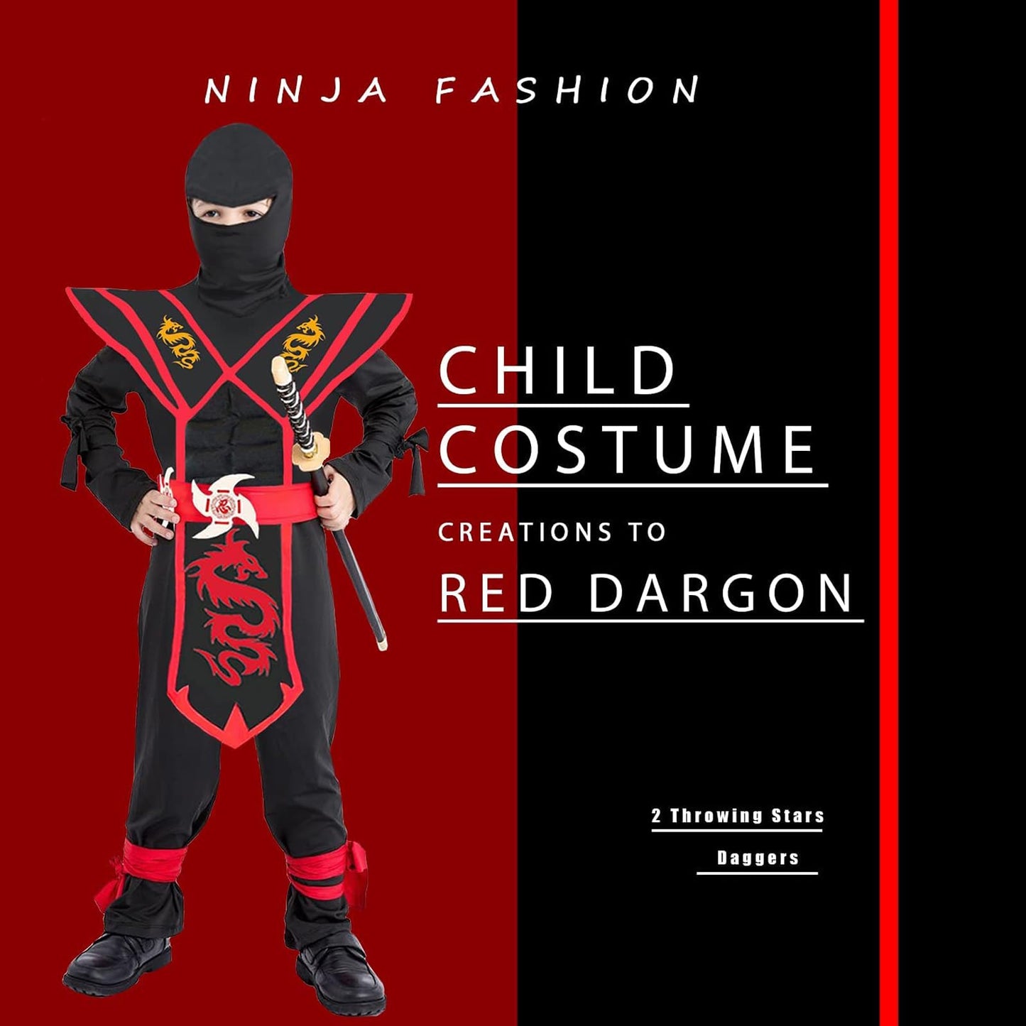 Satkull Ninja Costume For Boys&Girls Halloween Deluxe Costume With Ninja Foam Accessories Toys Set For Kids(Kids-L)