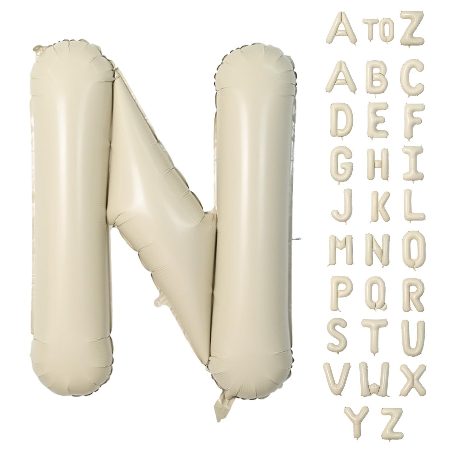 Biapian 40 Inch Letter N Balloons, Giant Cream N Foil Balloon, Big Single Alphabet A-Z Balloons, Beige Large Aluminum N Balloons