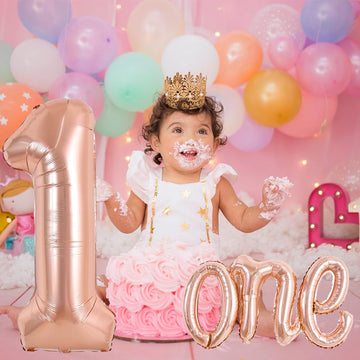 Toniful 40 Inch Giant Rose Gold Number 1 Balloon,Mylar Foil Script Cursive Letter 1 Balloon Banner For Boys Girls Kids First Bir