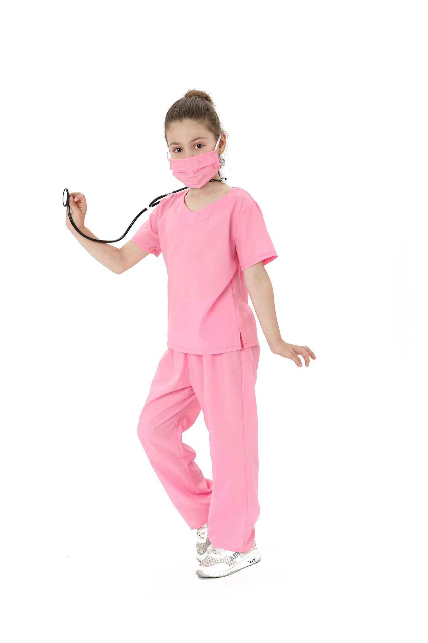Lingway Toys Kids Pretend Role Play Costumes White Coat With Pink Scrubs And Accessories 4-6Years