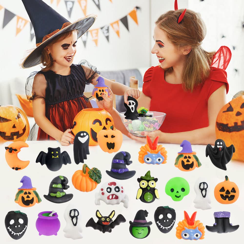 60 Pcs Halloween Mochi Squishy Toys,Mini Cute Squeeze Toy Stress Reliever Anxiety Packs For Kid (Halloween) (Halloween)
