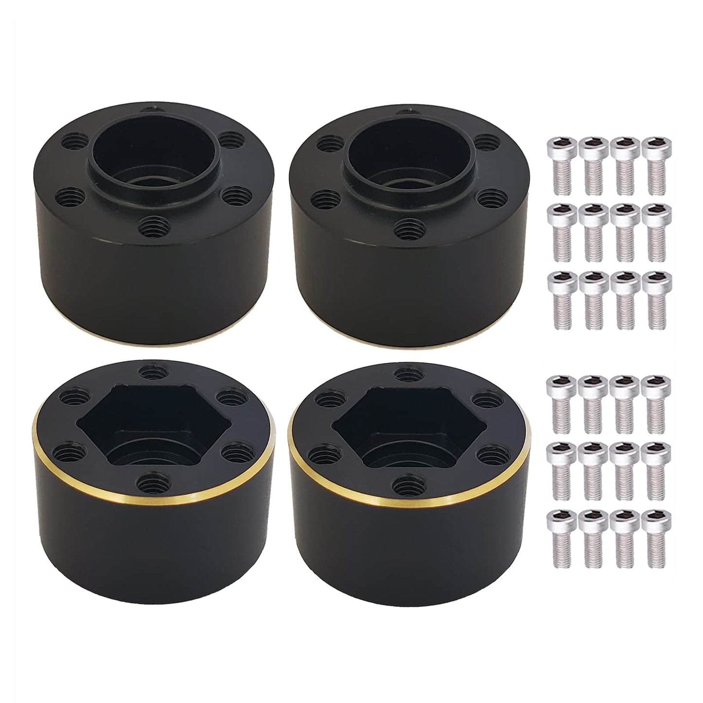 AMOGOT 4Pcs Brass Weights RC 12mm Hex Extended Wheel Hub Adapters for 1.9/2.2inch Beadlock Wheel Rim Widen Adapter Axial Scx10 9