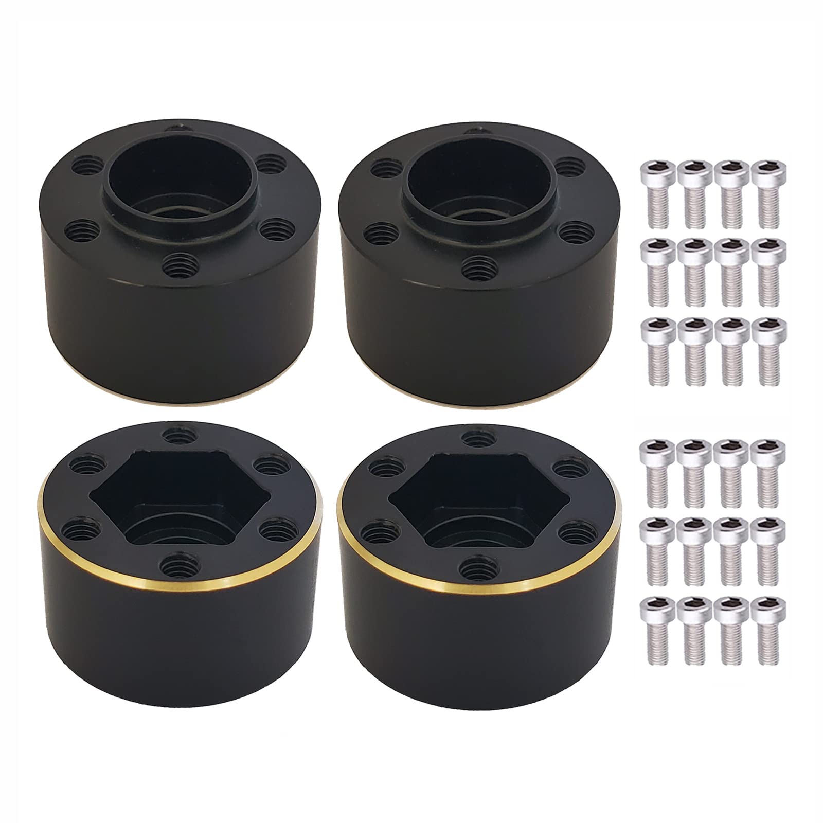 AMOGOT 4Pcs Brass Weights RC 12mm Hex Extended Wheel Hub Adapters for 1.9/2.2inch Beadlock Wheel Rim Widen Adapter Axial Scx10 9
