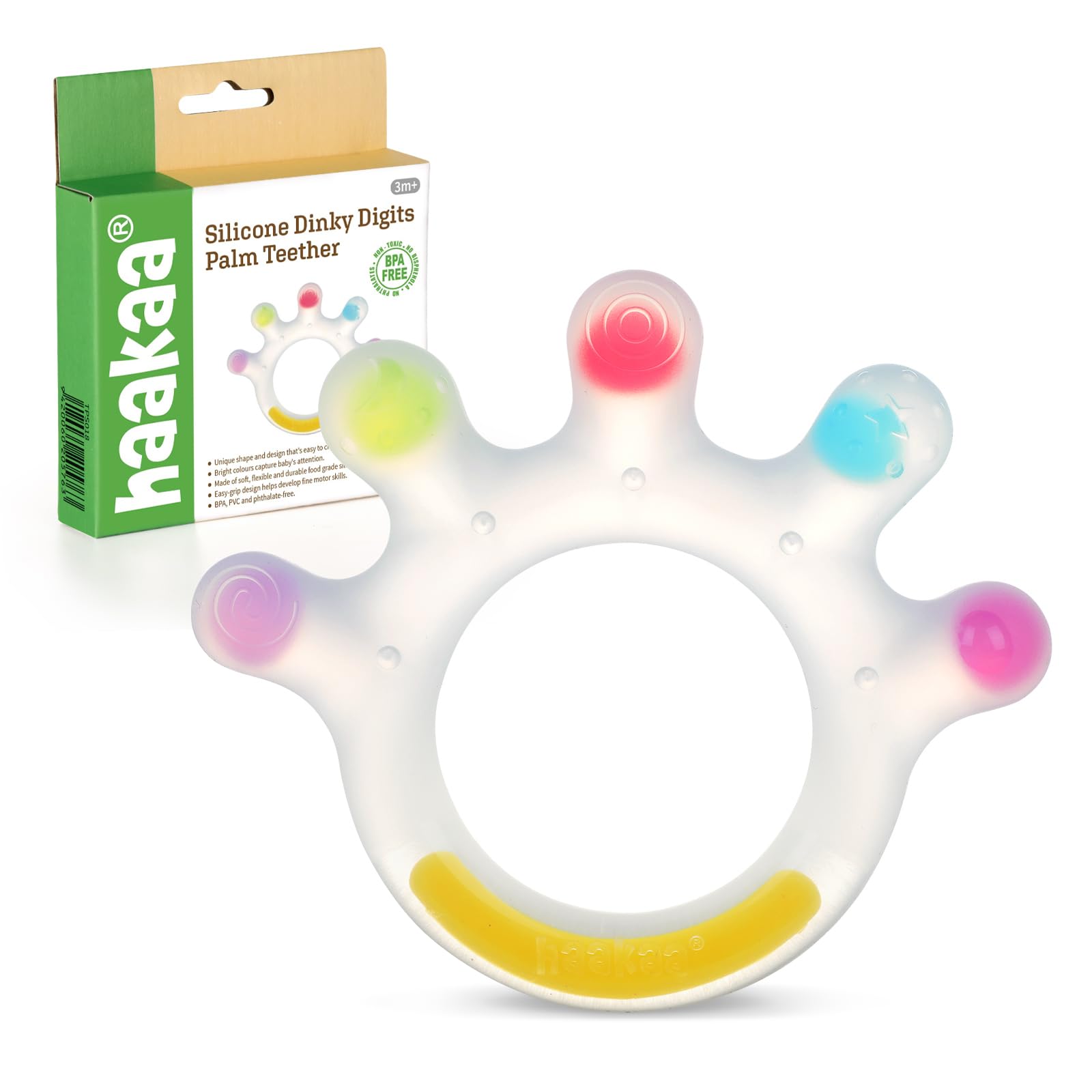 Haakaa Dinky Digits Palm Teether, Baby Teething Toys, Food Grade Silicone Teethers For Babies 0-6 Months/6-12 Months, Bpa Free Teething Relief Baby Chew Toys