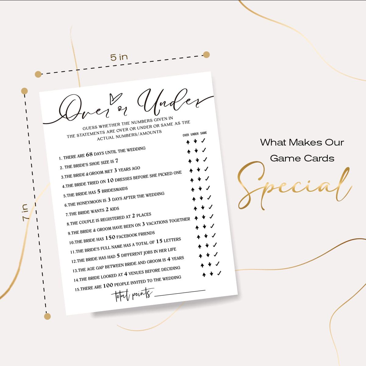 Wedding Shower Games Cards, Guess Over Or Under, Bridal Shower Games 25 Guests, Engagement Party Wedding Games For Guests, Minim