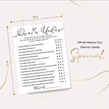 Wedding Shower Games Cards, Guess Over Or Under, Bridal Shower Games 25 Guests, Engagement Party Wedding Games For Guests, Minim