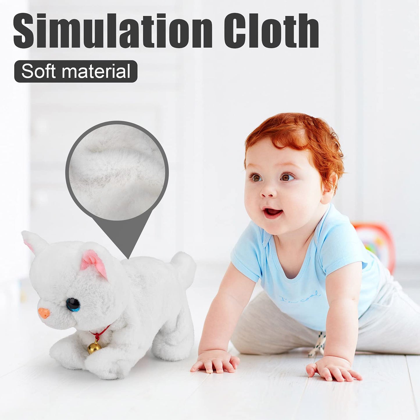 Smalody Interactive Electronic Plush Toy - Upgrade Robot Talking Cat Toys with LED Light Eyes, Animals Sound Control Electronic