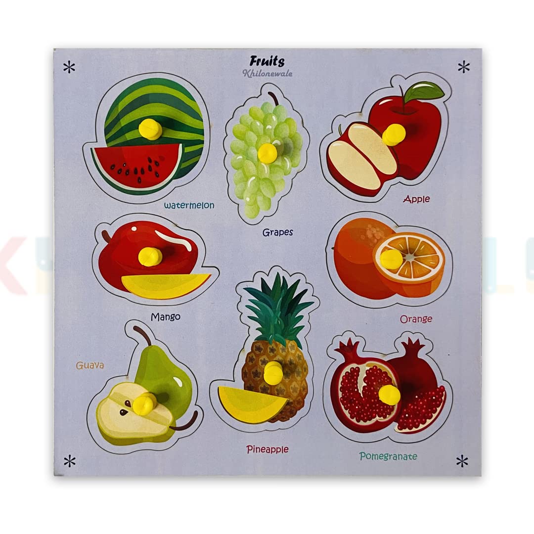 Khilonewale Kids Multicolor Wooden Fruits Puzzles for Kids  8Piece Knob Puzzle Set, Educational Learning Board Toy for Childr
