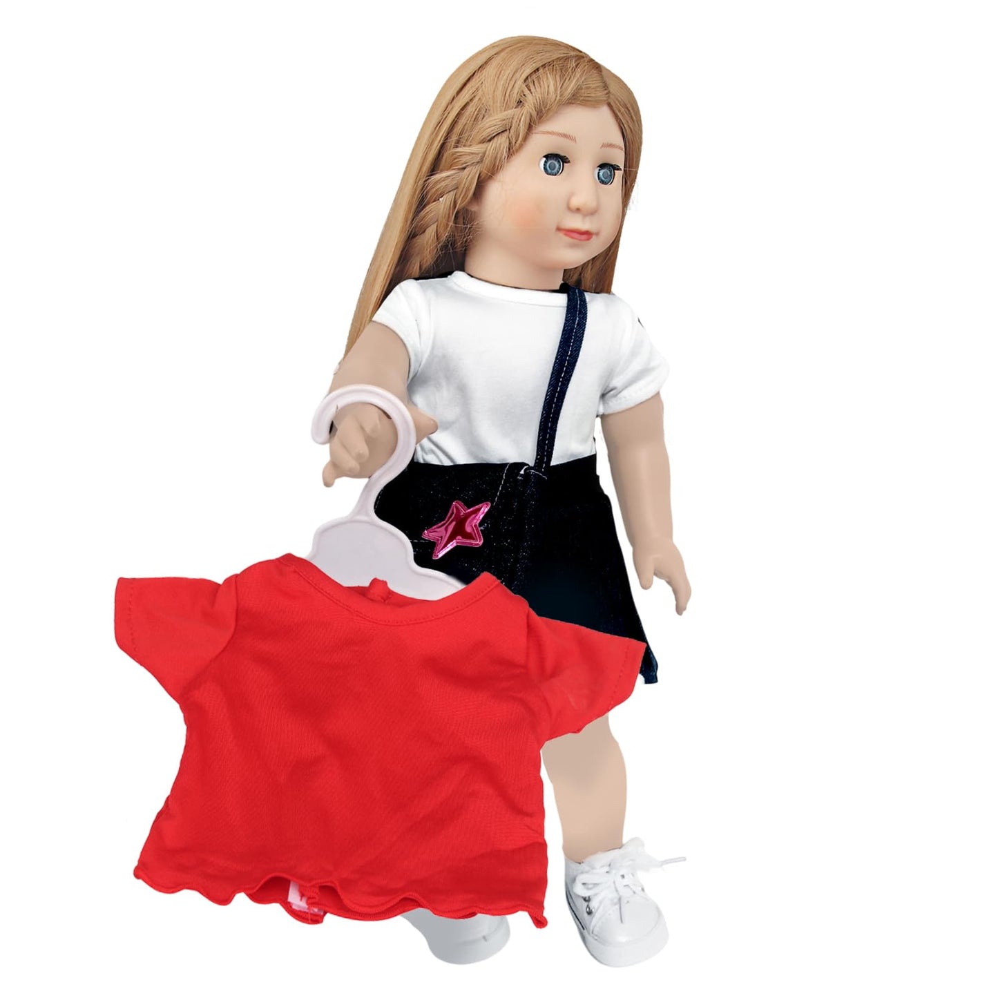 AugFrog 5 Pcs T-Shirts for 18 Inch Dolls, Summer Outfit Doll Clothes Accessories, Short Sleeved Classical Tee Fit - Red