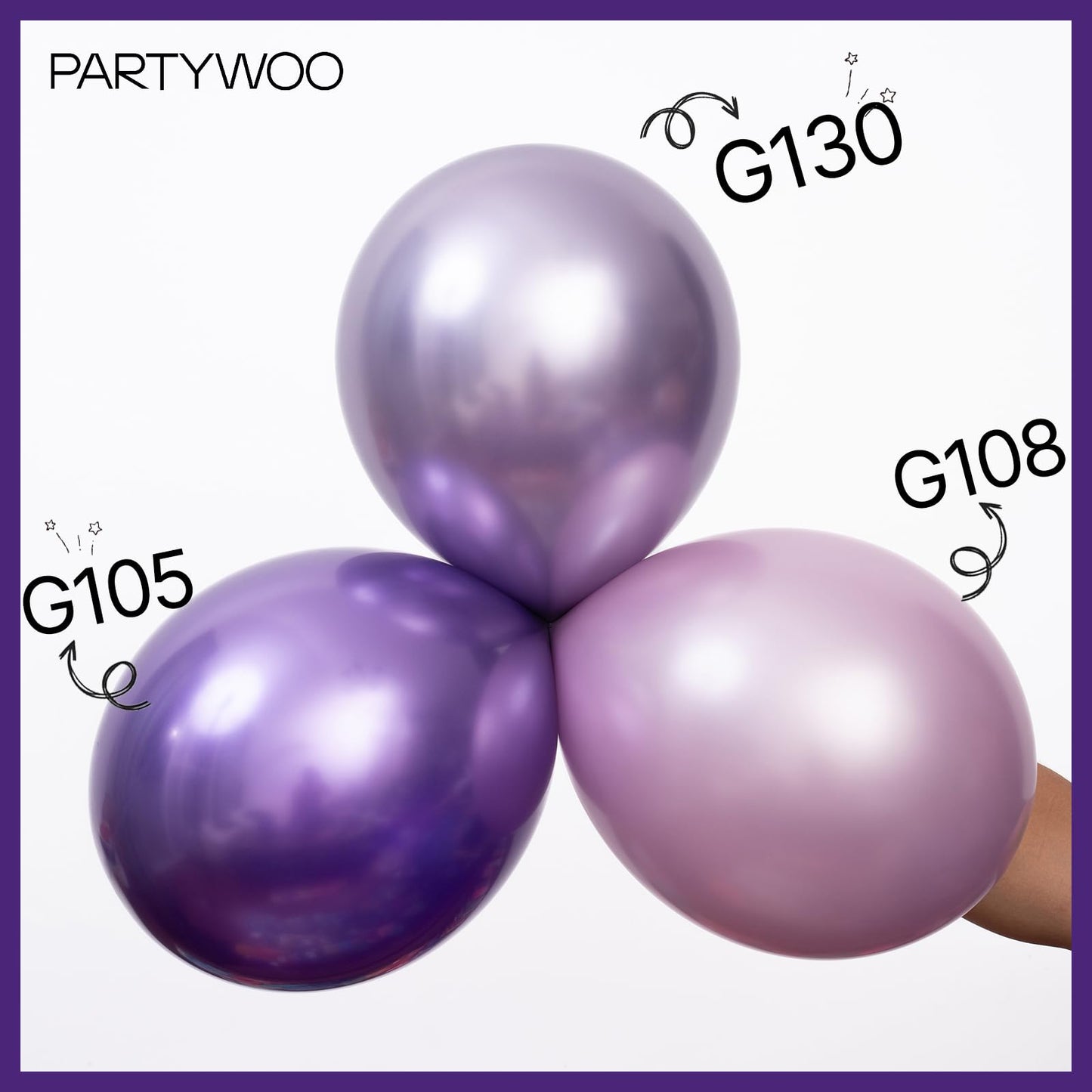 PartyWoo Metallic Purple Balloons Pack - 85 pcs, 5"-18" Sizes, Rubber, Perfect for Decorations, Purple-G105