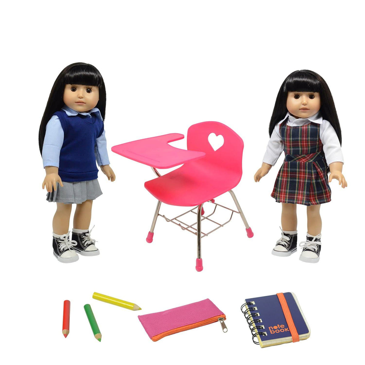 The New York Doll Collection Doll Back to School Set  Doll School Desk,School Supply Set for Dolls and School Uniform Clothing 