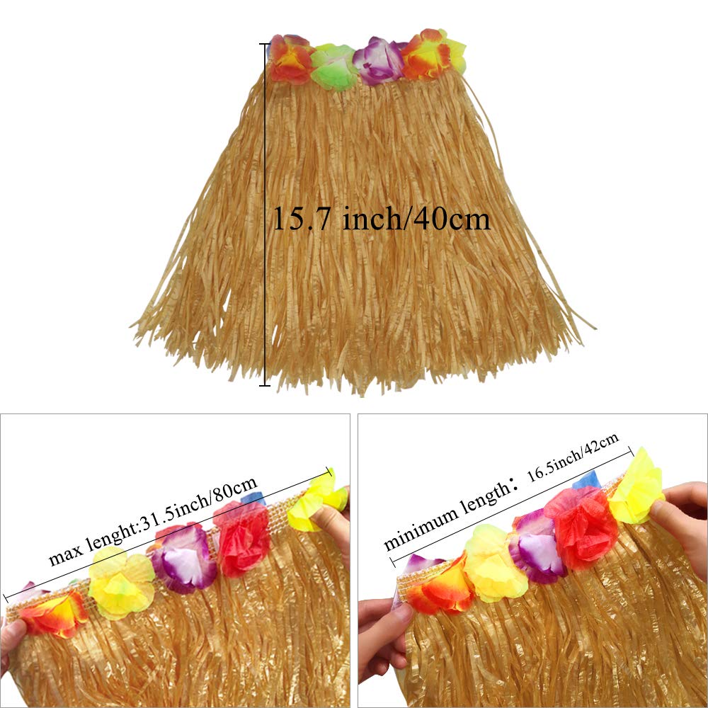 40Cm Performance Grass Skirt With Flowers Bracelets Headband Necklace Hula Set Gold