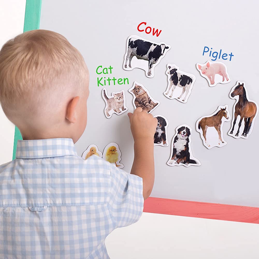 18 Fridge Magnets For Toddlers Magdum - Mom And Baby Kids Magnets For Fridge - Toddler Magnets For Refrigerator - Magnetic Animals - Fridge Magnets For Kids - Animal Magnets - Toddler Fridge Magnets