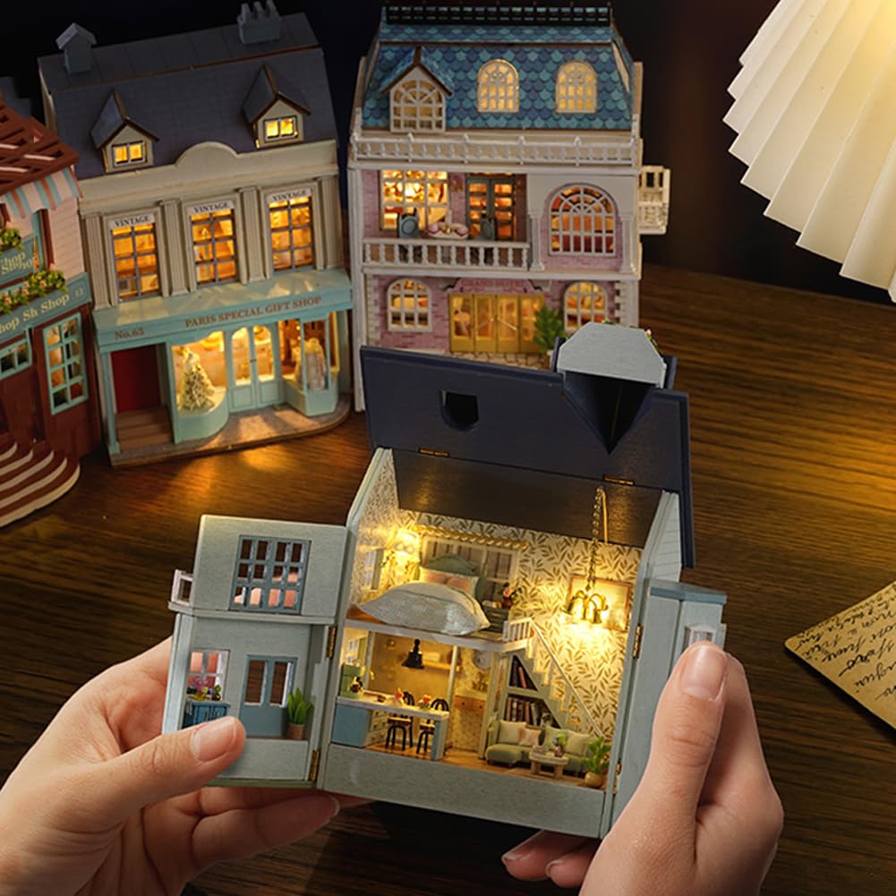 DIY Miniature Wooden Dollhouse Furniture Kit Mini Handmade Doll House with LED 1:24 Scale Creative Woodcrafts Toys for mature-themed Friend Lover Birthday Gift (Homely House)