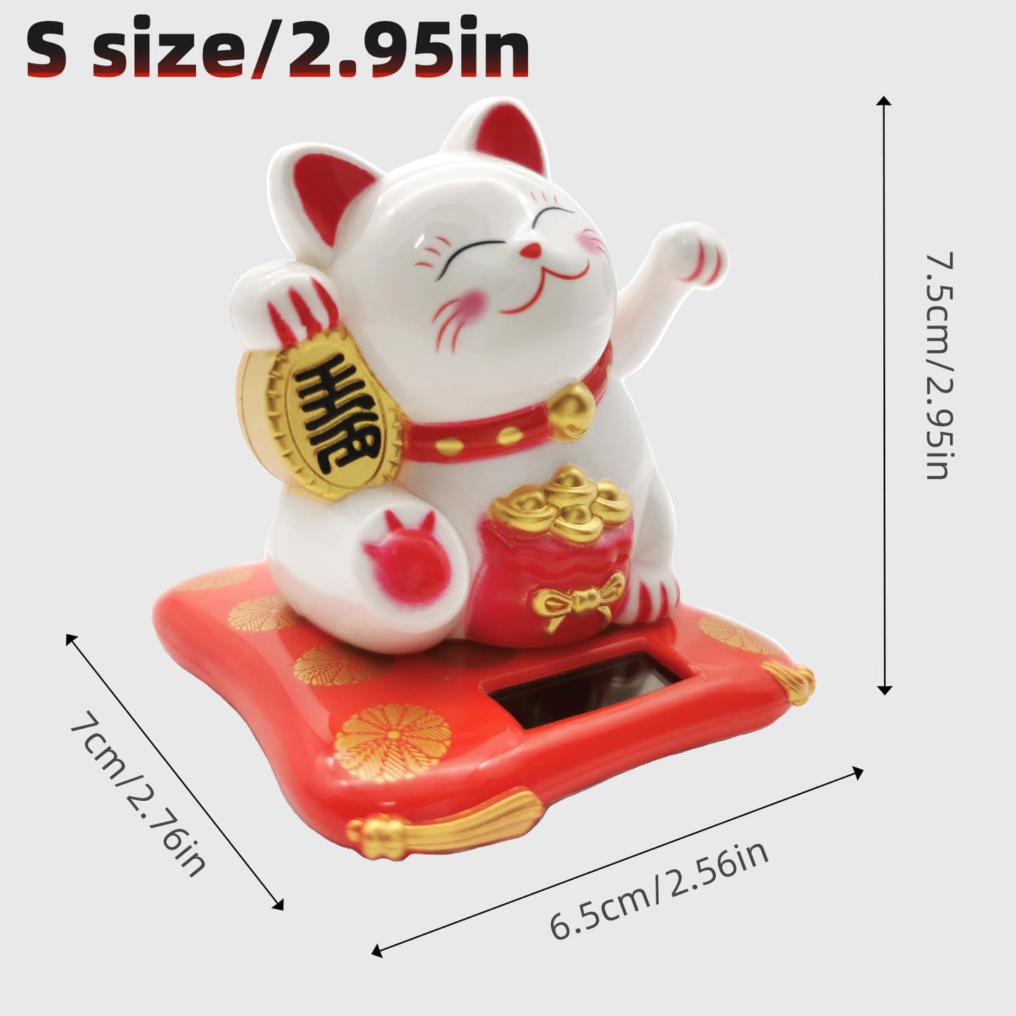 KOXXUD Lucky Cat Waving Arm Set, Vivid and Lovely Chinese Cat, Solar Fortune Cat Statue Decorations for Decorating Front Desk, C