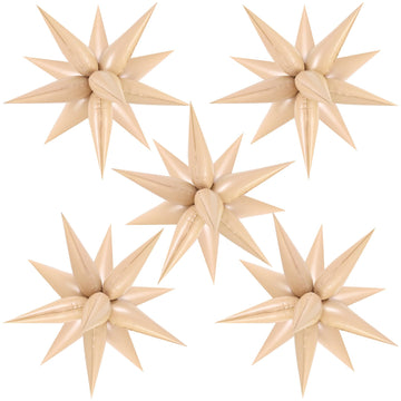 60 Pcs Caramel Color Star Balloons Foil Starburst Balloons Explosion 12 Point Cone Balloons Large For Wedding Anniversary Backdr