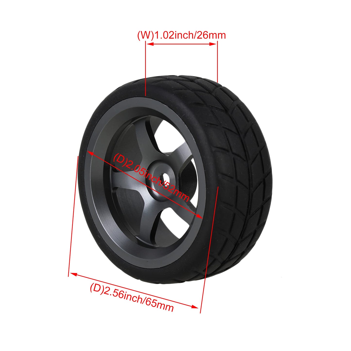 Mxfans Grey 5 Spoke Aluminium Alloy Wheel Rims & Black Square Pattern Rubber Tyres Tires For Rc 1:10 On Road Racing Car Set Of 4