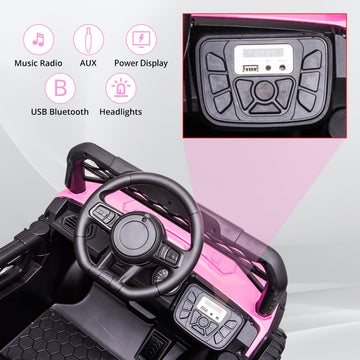 12V Ride On Car Utv With Parent Remote Control For Kids Toys, Spring Suspension Led Lights Aux Port Music Usb, Pink