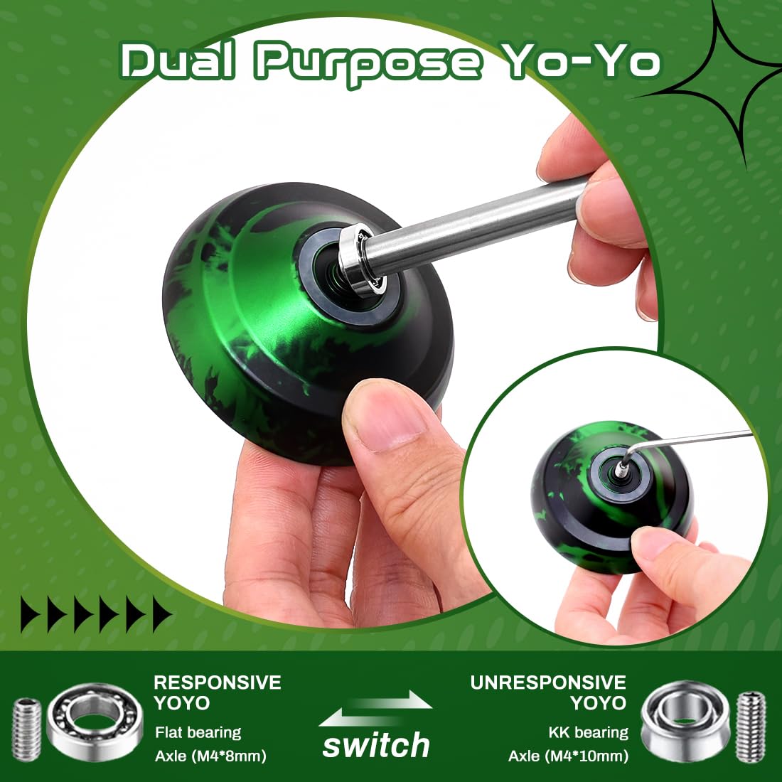 7Yo S2 Responsive Yoyo, Professional Metal Yoyo For Beginner, Dual Purpose Yoyo Fingerspin Tricks Yoyo, Alloy And Pom Yoyo With