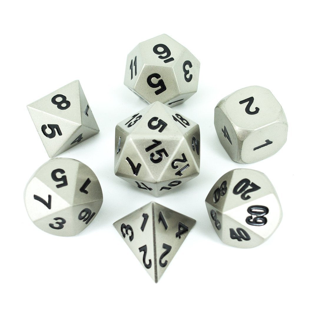 Paladin Roleplaying Silver Metal Dice - Full Polyhedral Set - in Presentation Case
