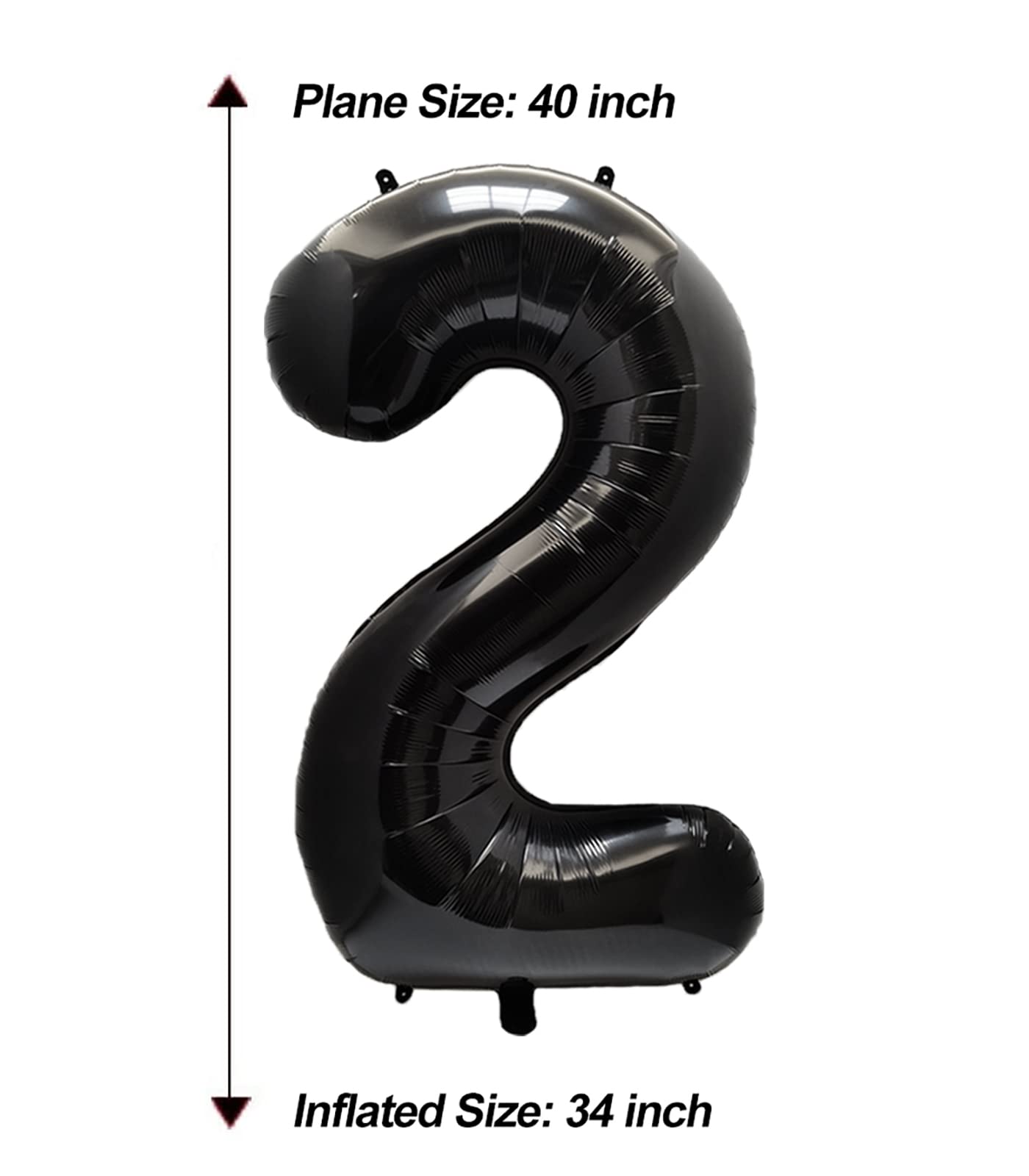 Aule 40 Inch Big Black 2 Balloon Number Large Foil Helium Number Balloons 0-9 Jumbo Giant Happy 2Nd Birthday Party Decorations F