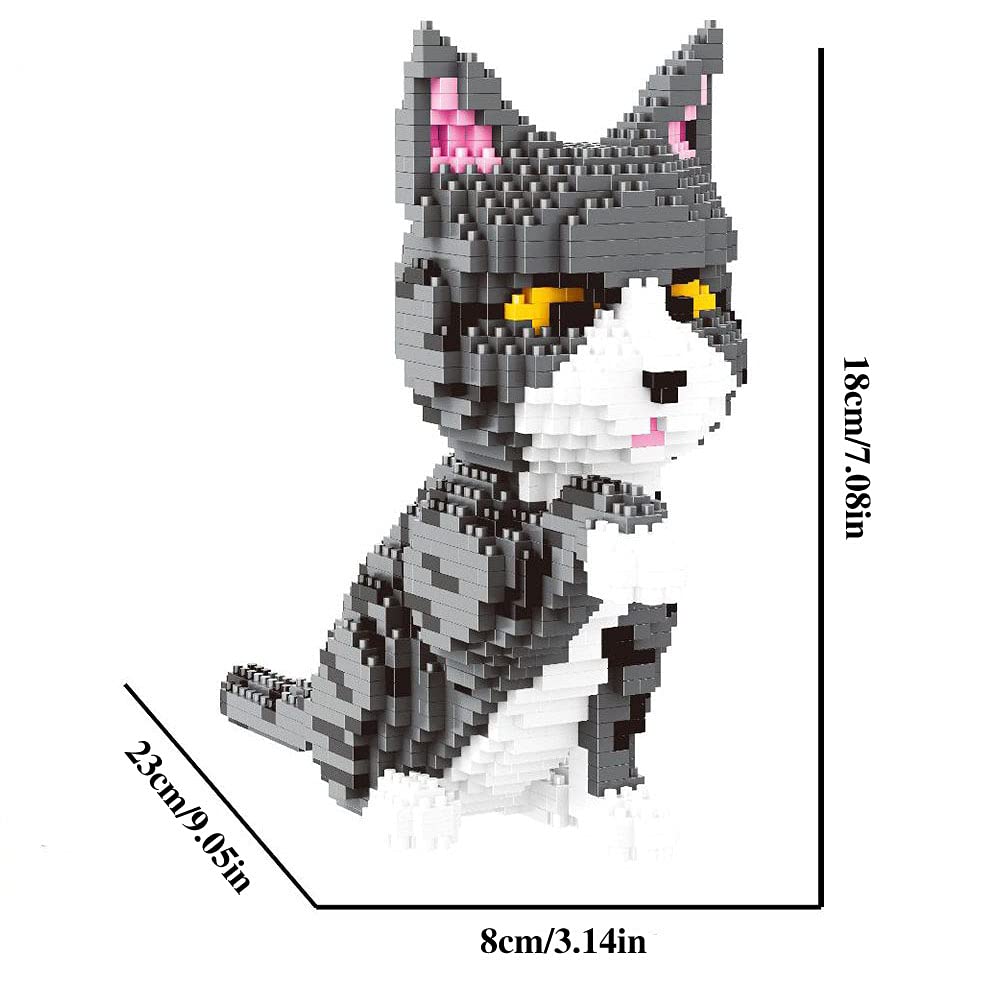 ISeeSee Mini Cat Building Blocks Pet Building Toy Bricks Micro Mini Blocks 3D Puzzle Building Blocks Set Toys Gifts for Kids or mature-themed (Cat Gray 1300PCS)