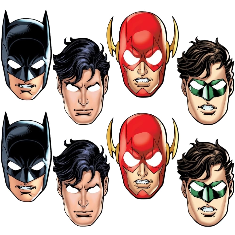 Justice League Party Paper Masks - Assorted Designs, 8 Pcs