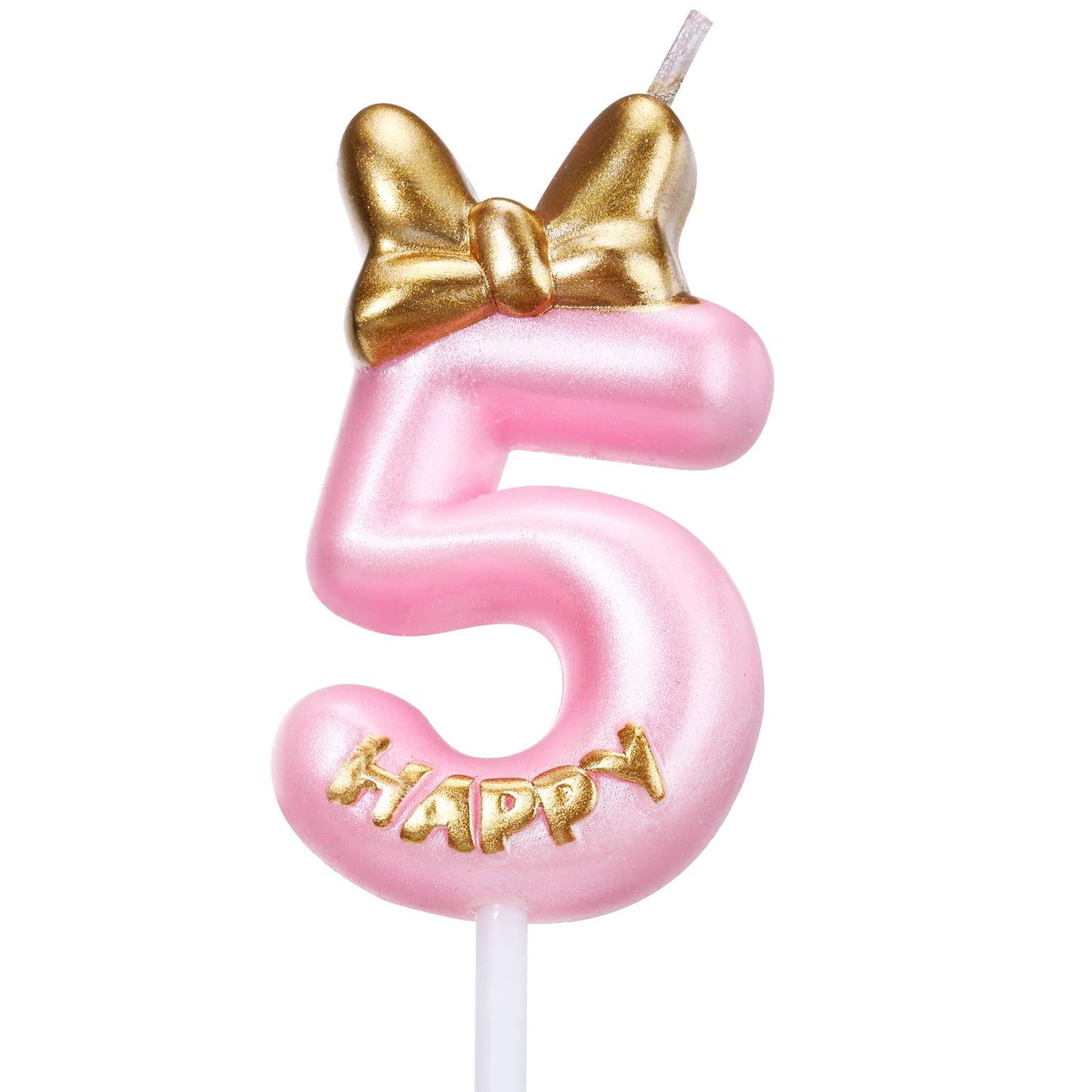 Nuanchu Pink Number 5 Candle Girl Happy Birthday Topper, for Birthday Cake Baking Celebration Reunions Anniversary Party Supplie