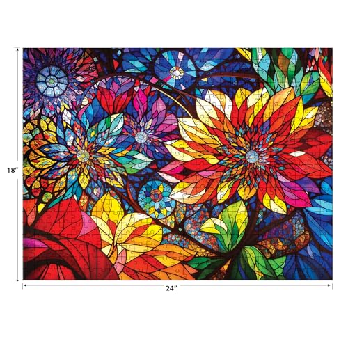 RoseArt Stained Glass Flowers 300-Piece Jigsaw Puzzle for Adults - Multi Color, Cardboard, Model 1209ZZD