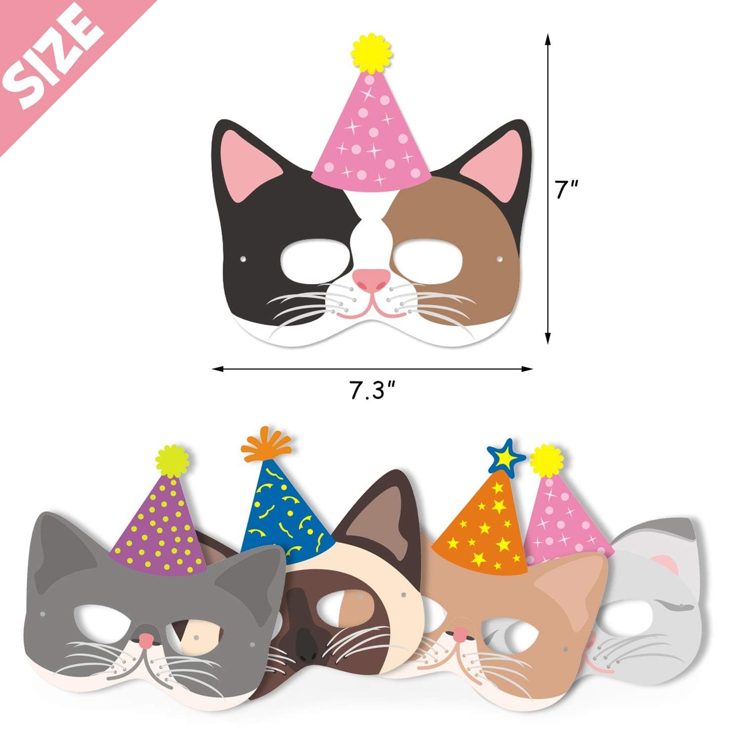 12 Pieces Cat Birthday Masks Cat Birthday Party Favors Decorations Kitty Birthday Party Supplies for Kids