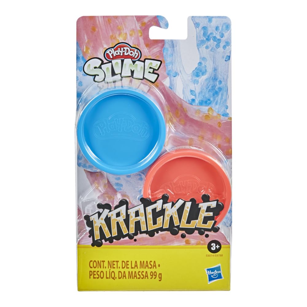 Play-Doh Krackle Slime Blue & Pink 2 Pack of Slime Compound with Beads for Kids 3 Years & Up