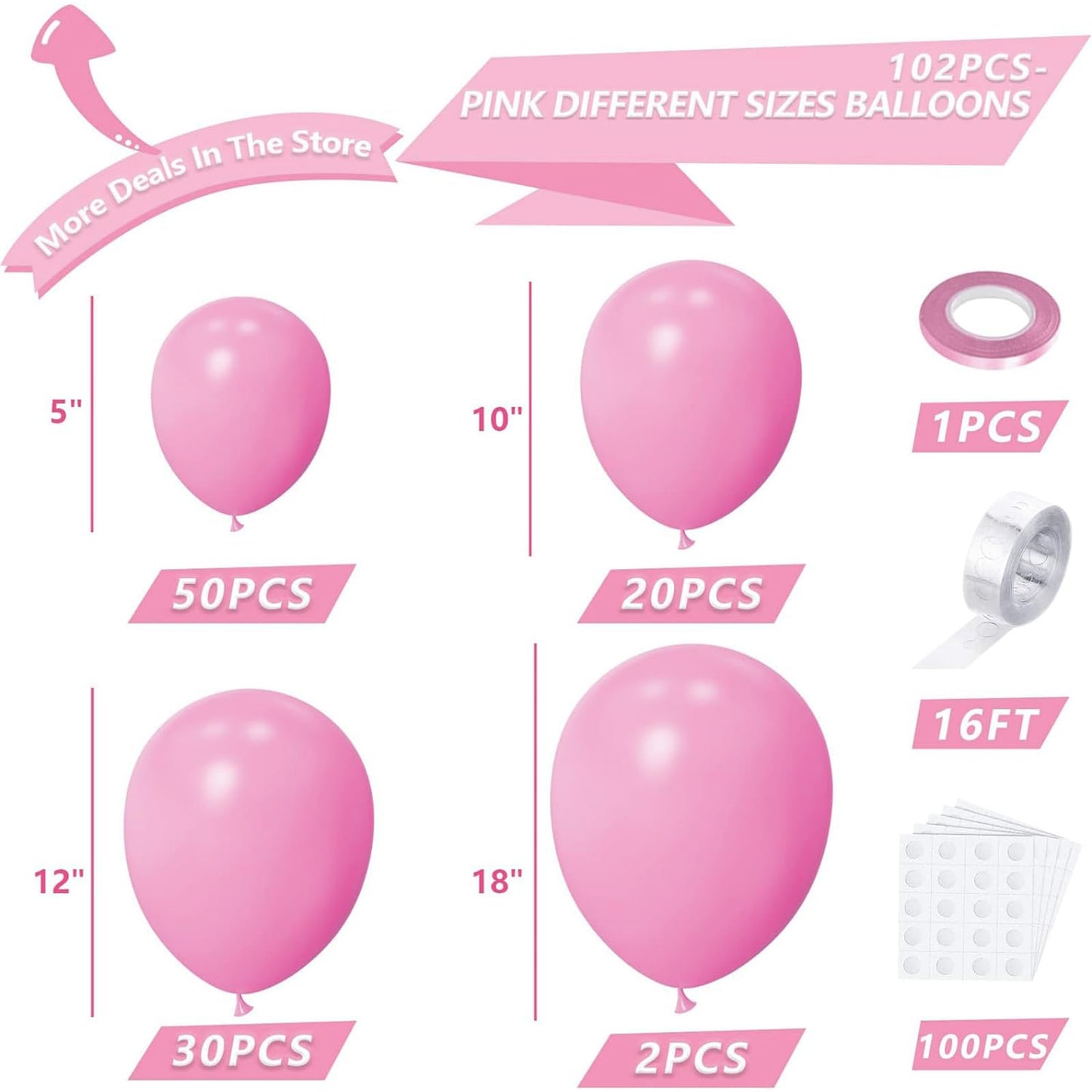 Nisocy Pink Latex Balloon Arch Garland Kit, 102Pcs 18In 12In 10In 5In For Baby Shower Wedding Birthday Princess Pink Theme Anniv
