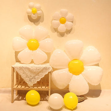 Daisy Balloons, 12 Pcs Groovy Boho White Flower Balloons Party Decorations For Birthday Wedding Party D  Cor For 60S Hippie Them