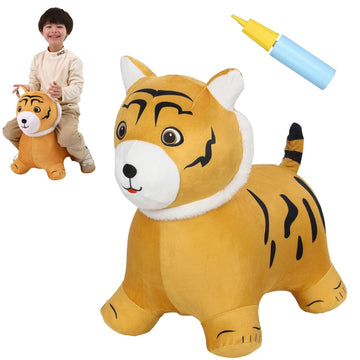 Inpany Bouncy Tiger Hopper, Safari Animal Figures Toys, Toddlers Plush Bouncing Jungle Animal, Wild One Birthday Decorations, Ri
